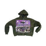 WSM Rip Act | Distress Zip-Up Hoodie | Forest Green